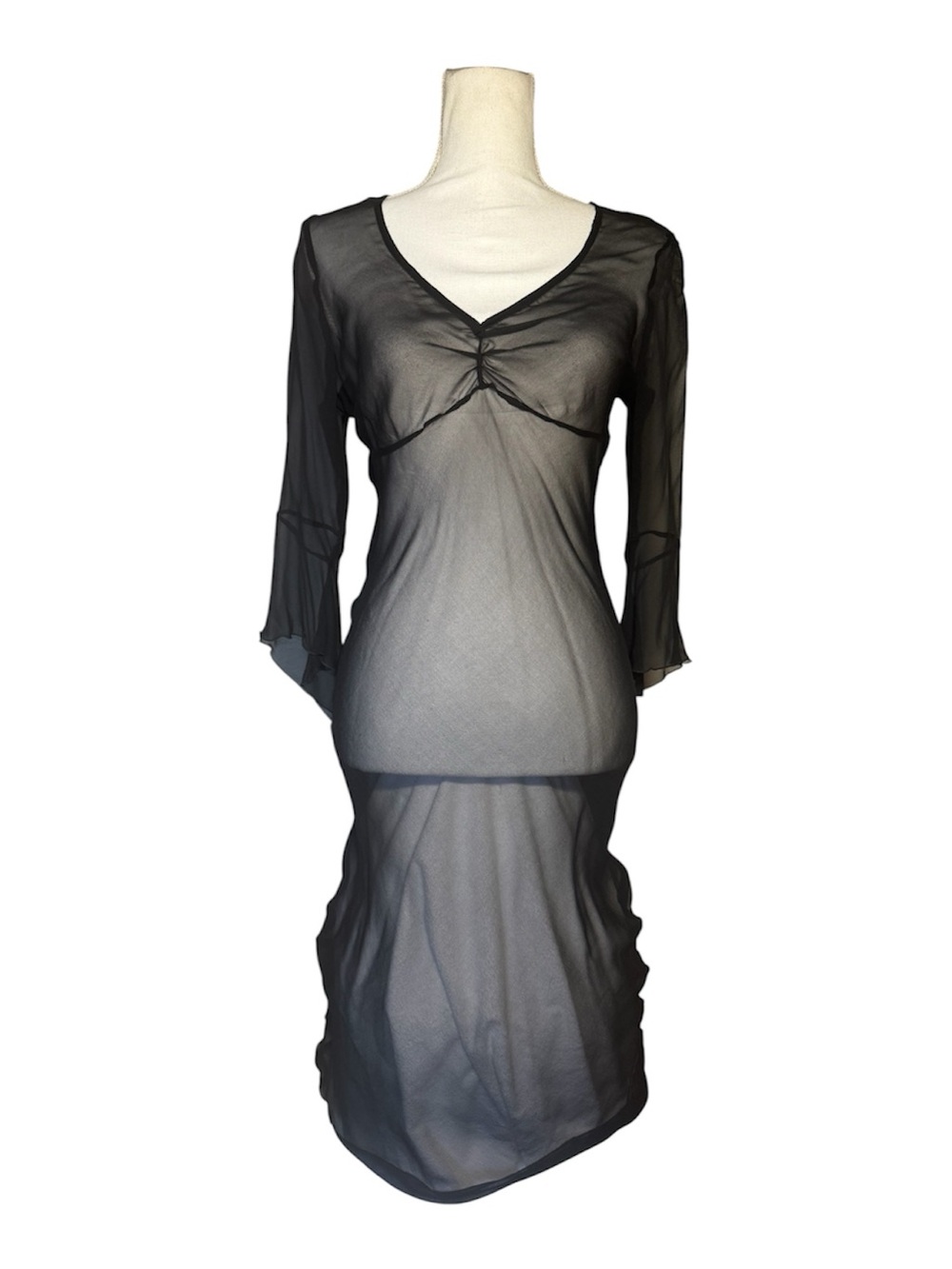 Nordstrom Zola Black Sheer V-Neck Goth Maxi Dress - M